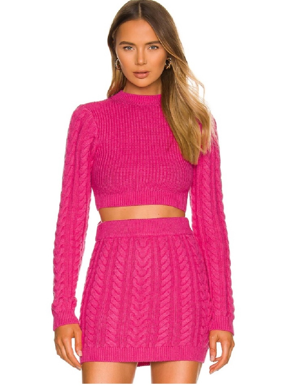 Lovers + Friends Etienne Cropped Cable Knit Open Back Tie Sweater XS Pink